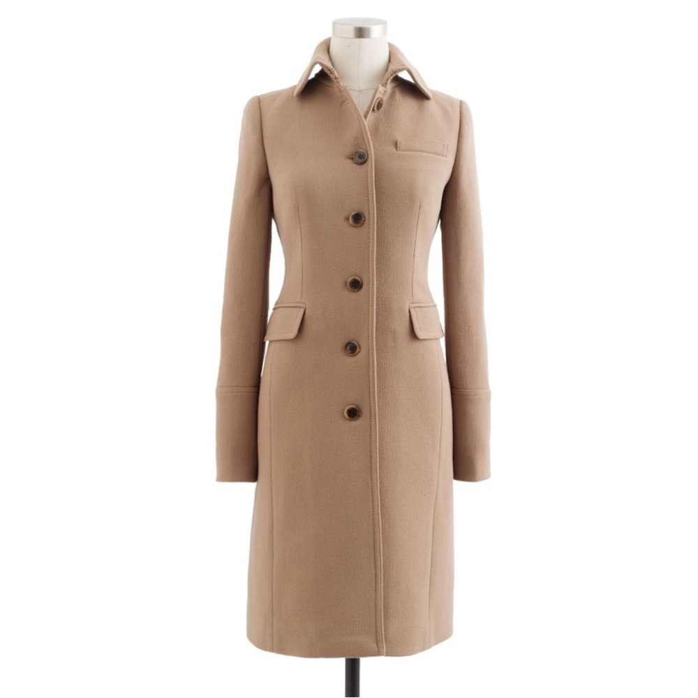 J CREW Metro Lady Day Coat Classic Tan Camel Double Cloth Thinsulate 2 Petite